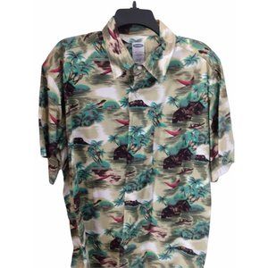 Mens OLD NAVY 100% Cotton Tropical Island Shirt Size LARGE